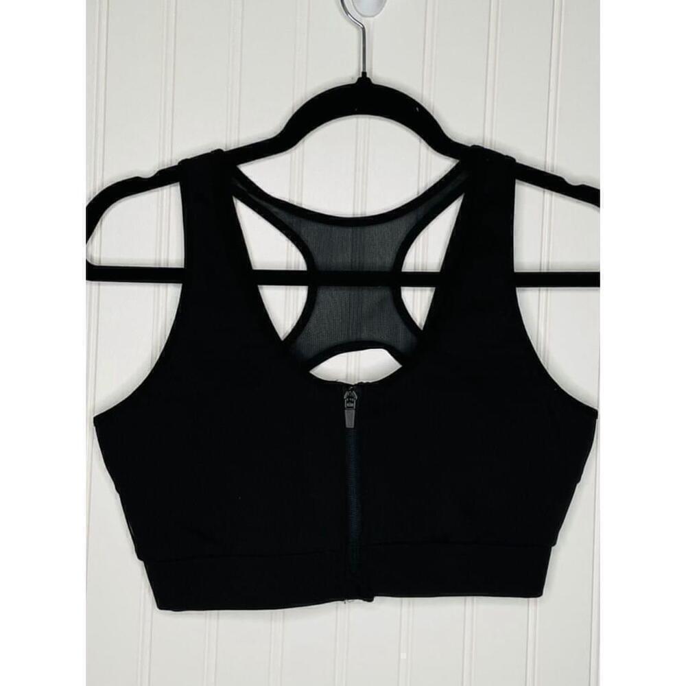 Women's Adrienne Vittadini Black zipper front Sports Bra Size L